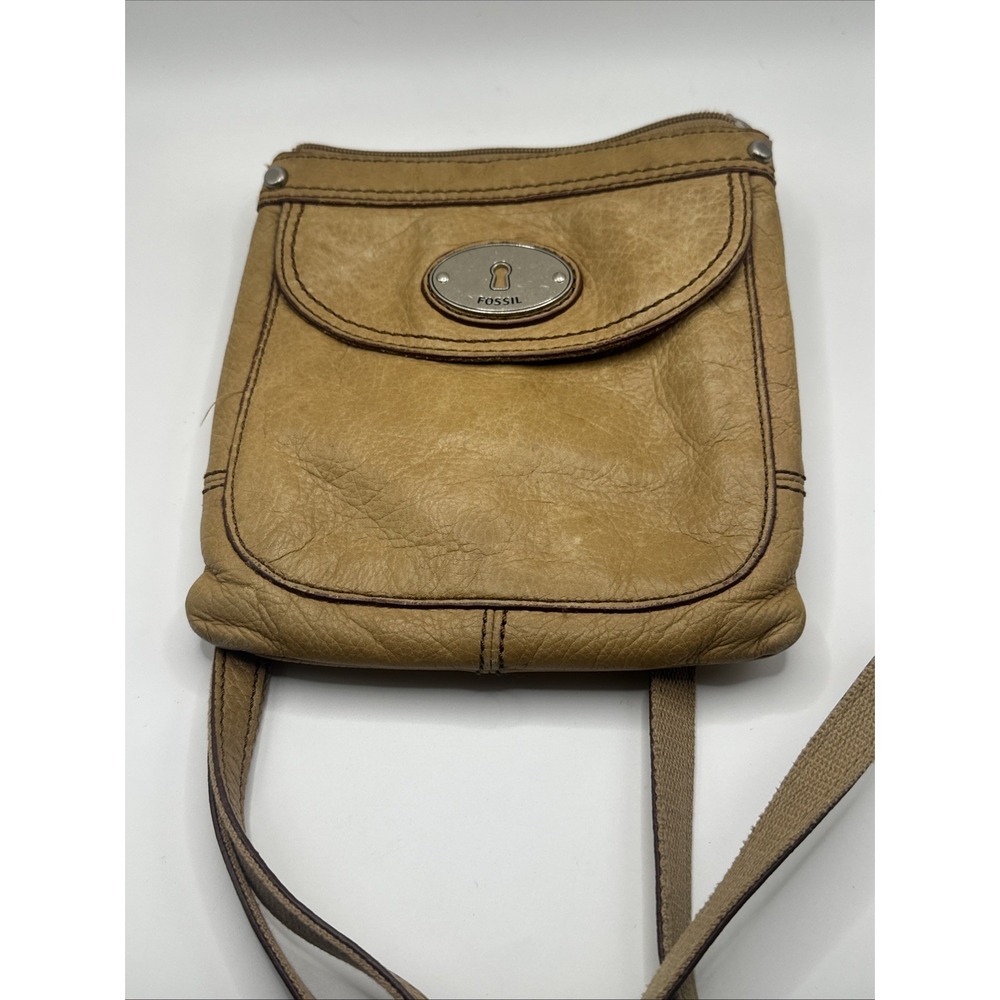 Vintage Fossil Leather Crossbody Bag Purse Tan Everyday Casual Travel Magnetic